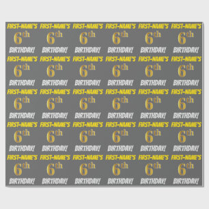 Papier Cadeau Grey, Faux/Imitation Gold, "6e anniversaire"