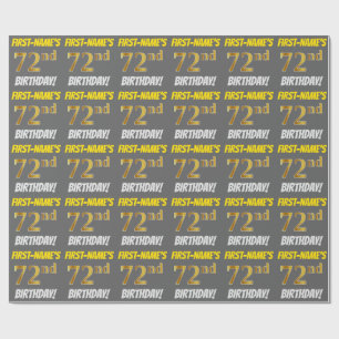Papier Cadeau Grey, Faux/Imitation Gold, "72e ANNIVERSAIRE"