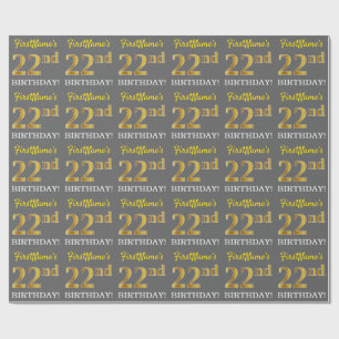 Papier Cadeau Grey, Imitation Gold Look "22e anniversaire"