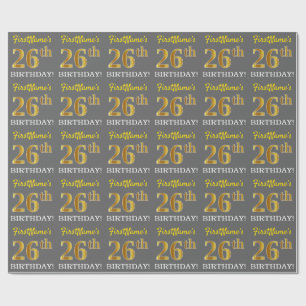 Papier Cadeau Grey, Imitation Gold Look "26e anniversaire"