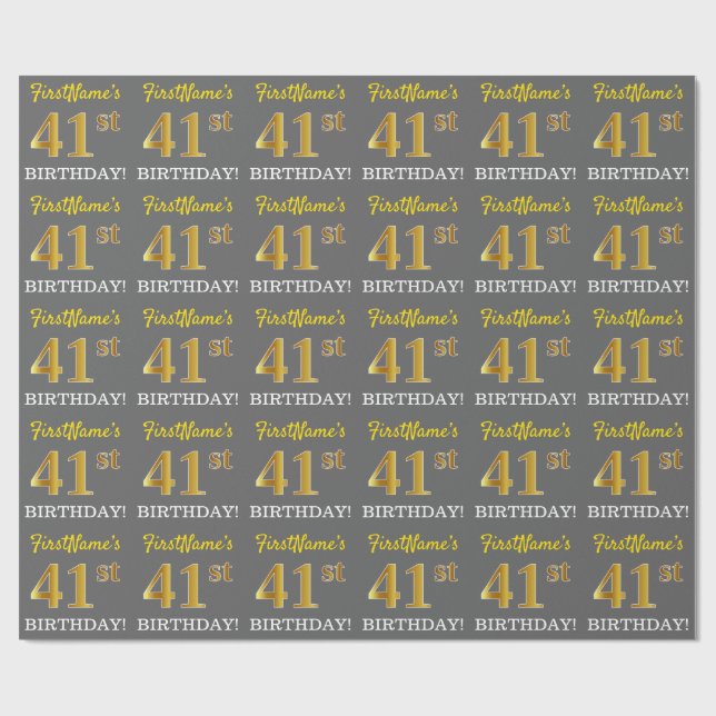 Papier Cadeau Grey, Imitation Gold Look "41e anniversaire" (Plat)