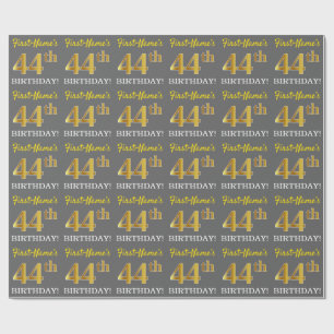 Papier Cadeau Grey, Imitation Gold Look "44e anniversaire"
