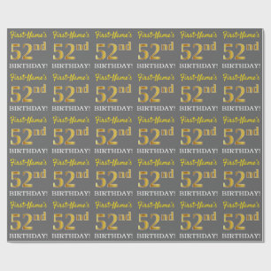 Papier Cadeau Grey, Imitation Gold Look "52e anniversaire"