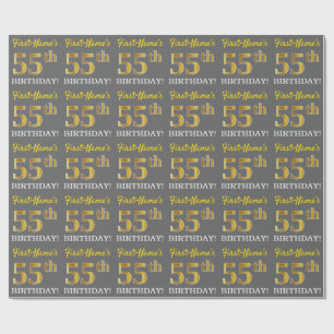 Papier Cadeau Grey, Imitation Gold Look "55e anniversaire"