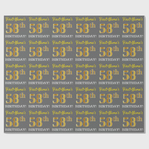 Papier Cadeau Grey, Imitation Gold Look "58e anniversaire"
