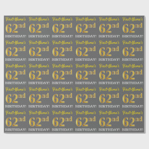 Papier Cadeau Grey, Imitation Gold Look "62e anniversaire"