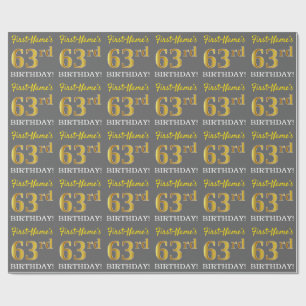 Papier Cadeau Grey, Imitation Gold Look "63ème anniversaire"