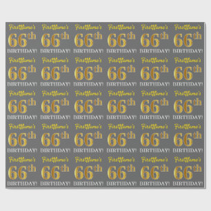 Papier Cadeau Grey, Imitation Gold Look "66e anniversaire"