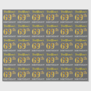 Papier Cadeau Grey, Imitation Gold Look "69e anniversaire"