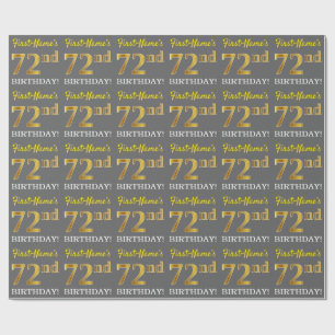 Papier Cadeau Grey, Imitation Gold Look "72e anniversaire"