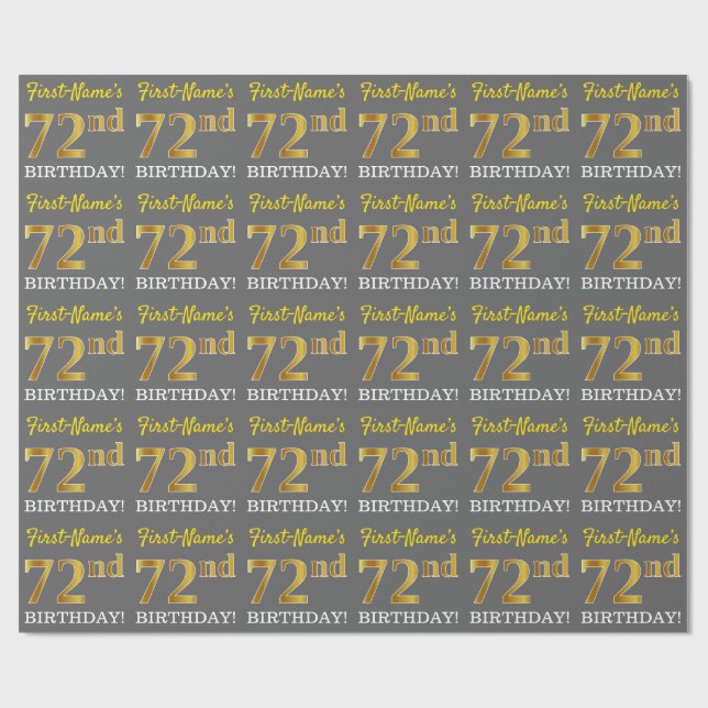 Papier Cadeau Grey, Imitation Gold Look "72e anniversaire" (Plat)