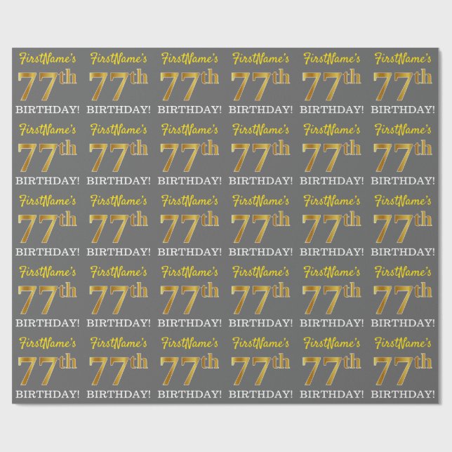 Papier Cadeau Grey, Imitation Gold Look "77e anniversaire" (Plat)