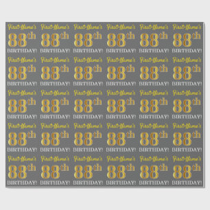 Papier Cadeau Grey, Imitation Gold Look "88e anniversaire"