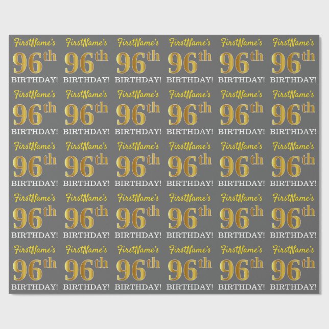 Papier Cadeau Grey, Imitation Gold Look "96e anniversaire" (Plat)