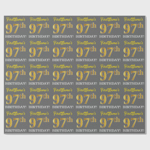 Papier Cadeau Grey, Imitation Gold Look "97e anniversaire"