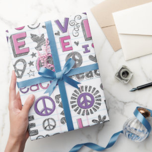 Papier Cadeau Gribouillages de paix et d'amour