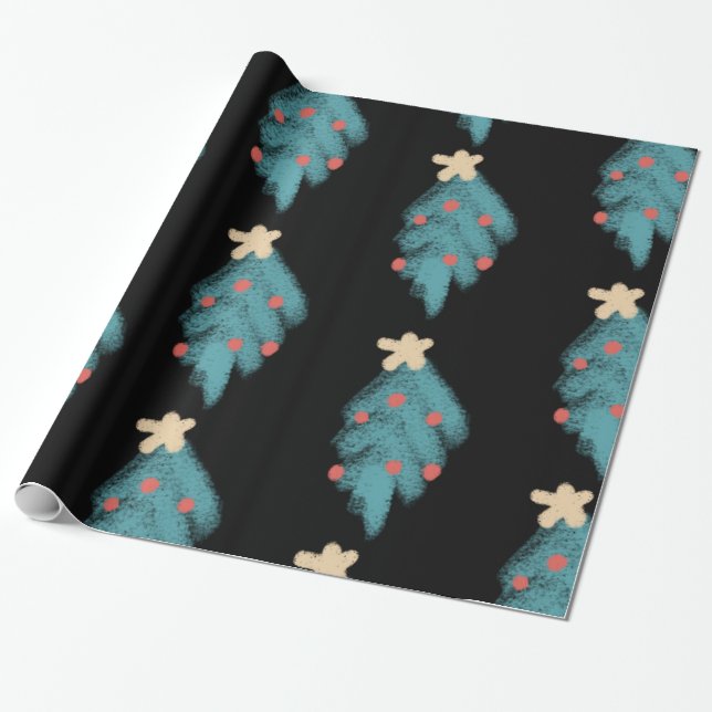 Papier Cadeau Gribouillages de sapin de Noël sur tableau noir (Déroulé)