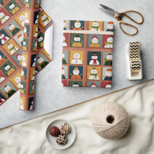 Papier Cadeau Grille de bonhomme de neige ludique sur texture en