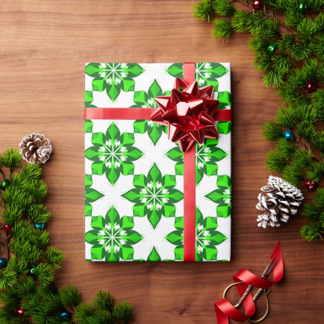 Papier Cadeau ❄ Grille de flocon de neige de l'hiver vert ❄ (Cadeau de vacances)