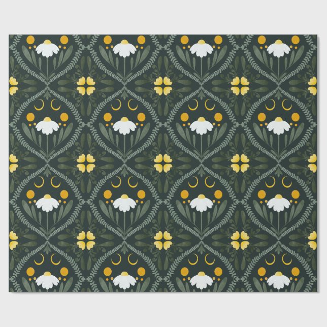 Papier Cadeau Grille de Moonflower | Vert forêt foncé  (Plat)