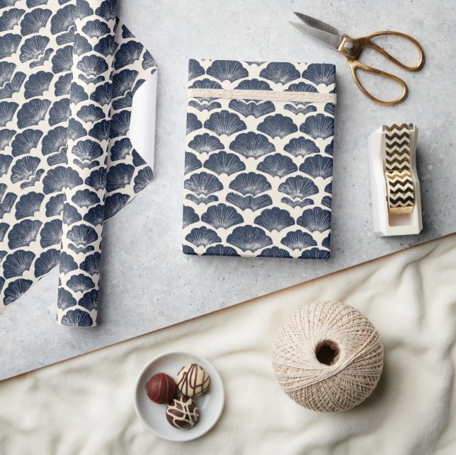 Papier Cadeau Grille éventail élégante marine (Artisanat)