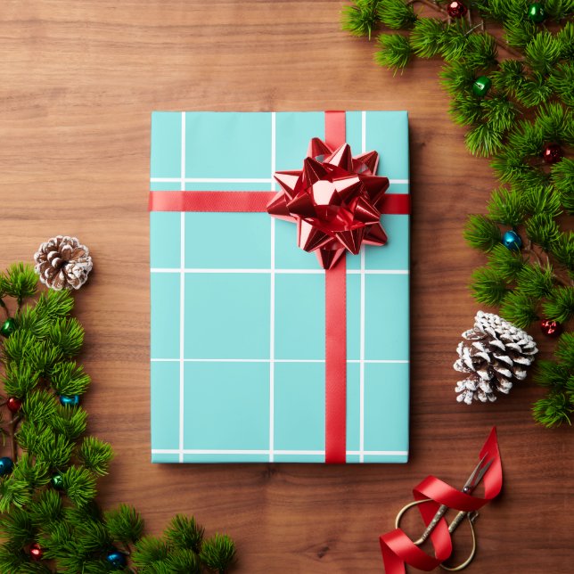 Papier Cadeau Grille Turquoise et blanche (Cadeau de vacances)