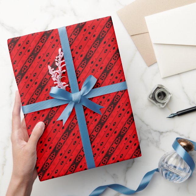Papier Cadeau Grilles et formes géométriques rouge noir (Cadeaux)
