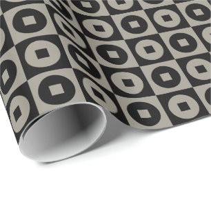 Papier Cadeau Gris Aluminium et Carré Noir Cercle