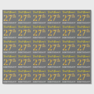 Papier Cadeau Gris, aspect or imitation « 27e ANNIVERSAIRE »