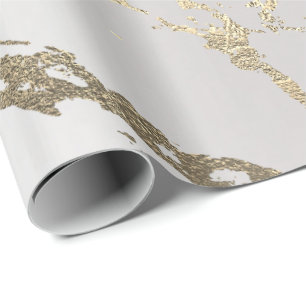 Papier Cadeau Gris blanc marbre or brillant glam Abstrait VIP