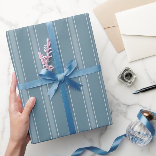 Papier Cadeau Gris Bleu et Rayures Gris Bleu Clair (Cadeaux)