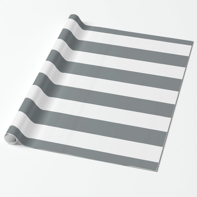Papier Cadeau Gris Charbon, Blanc motif à rayures XL (Déroulé)