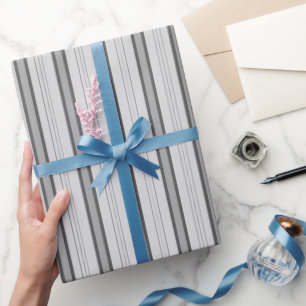 Papier Cadeau Gris clair et gris rayures épaisses et fines