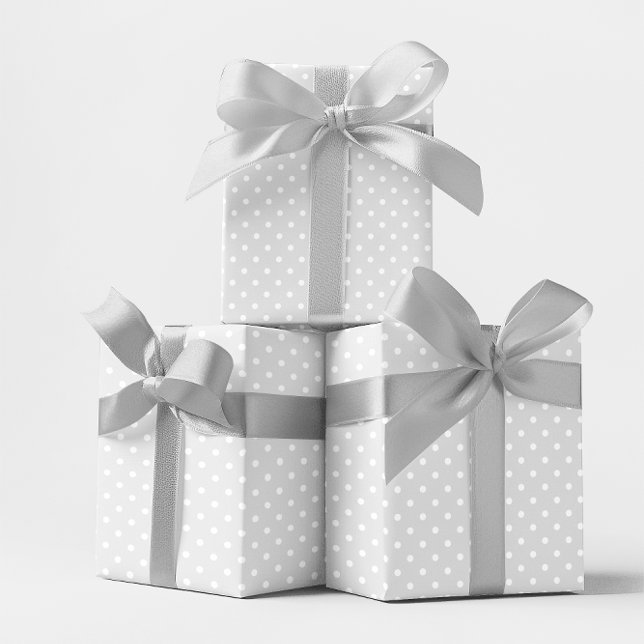 Papier Cadeau Gris clair et petit pois blanc (Light Grey and White Small Polka Dot Wrapping Paper)