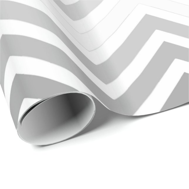 Papier Cadeau Gris classique, zigzag chevron blanc joyeuses fête (Coin rond)