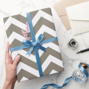 Papier Cadeau Gris et blanc Chevron épais Mariage Anniversaire V