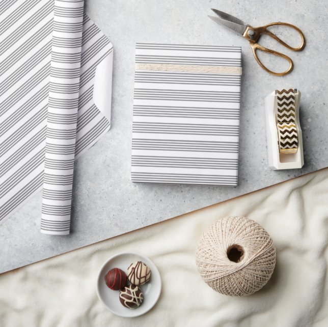 Papier Cadeau Gris et blanc cinq bandes motif (Artisanat)