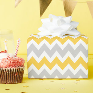Papier Cadeau Gris et jaune Zigzag Chevron Stripes