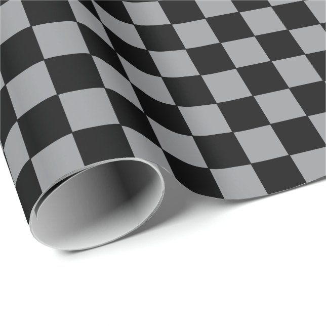 Papier Cadeau Gris et noir à carreaux  (Coin rond)