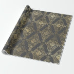 Papier Cadeau Gris et or Vintage Damas<br><div class="desc">Papier d'emballage vintage damassé gris et or paris.</div>