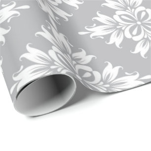 Papier Cadeau Gris Floral Damask Symétrique Mariage royal de nai