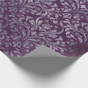 Papier Cadeau Gris floral GR de prune pourpre affligé par