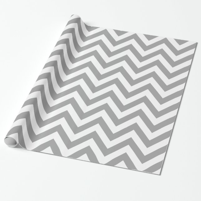 Papier Cadeau Gris foncé Blanc XL Chevron Motif ZigZag (Déroulé)