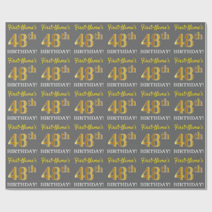 Papier Cadeau Gris, imitation de l'aspect or "48e ANNIVERSAIRE"
