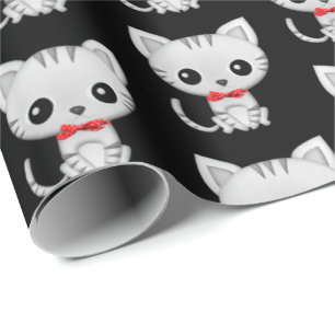 Papier Cadeau Gris kitty sur noir