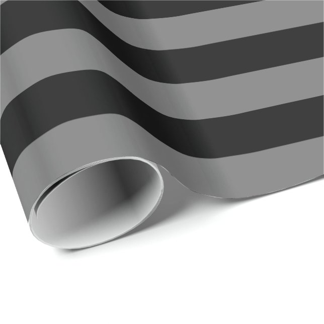 Papier Cadeau Gris moyen et rayure noire (Coin rond)
