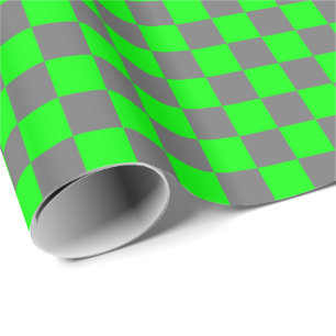 Papier Cadeau Gris moyen et vert citron à carreaux
