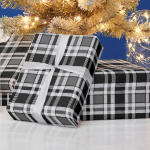 Papier Cadeau Gris Noir Blanc Flanné Plaid Tartan Design