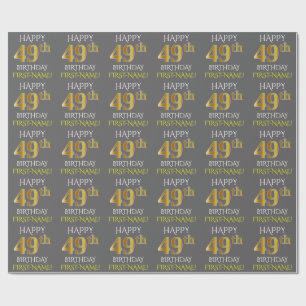 Papier Cadeau Gris, Or Faux "JOYEUX 49e ANNIVERSAIRE"
