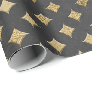 Papier Cadeau Gris Or Grungy Diamant Coupe Art Déco Graphite